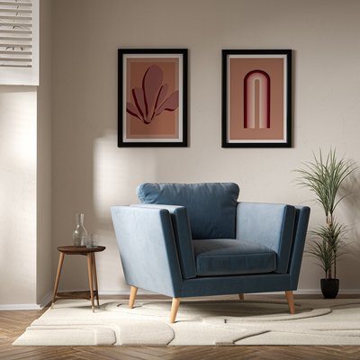 Frida Contemporary Velvet Armchair with Light Wood Legs & Feather Fillings SO'HOME