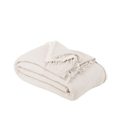 Plaid Noorfolk  en Gaze de coton unie doublée de polaire Blanc 140x200 cm MADURA