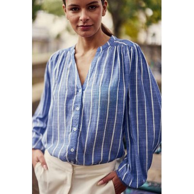 Blue Striped Draping Blouse with V-Neck and Long Sleeves LA PETITE ETOILE