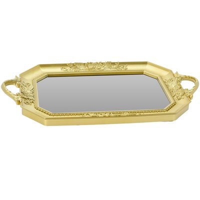 Plateau en plastique doré et verre 39.5x24.5x3.5cm WADIGA