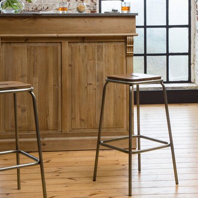 Tabouret de bar écolier métal et bois 69 cm  MARCUS MADE IN MEUBLES 