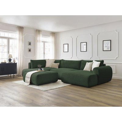 Canapé panoramique convertible 6 places en gros côtelé doux avec pouf, LUCIEN BOBOCHIC