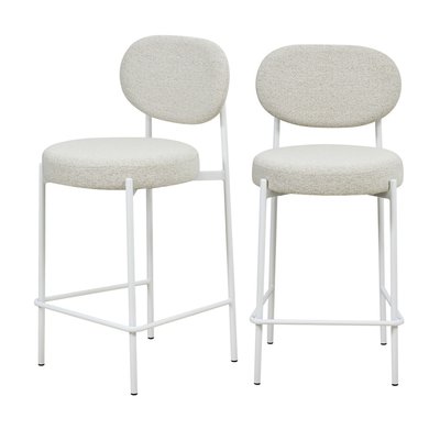 Lot de 2 tabourets de bar en tissu bouclette et pieds blancs - Kyoto DRAWER