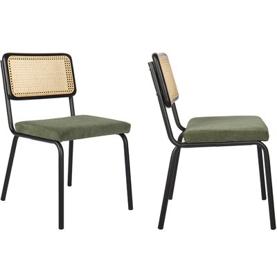 Lot de 2 chaises noires, cannage et tissu bouclé - PAULA HOMIFAB