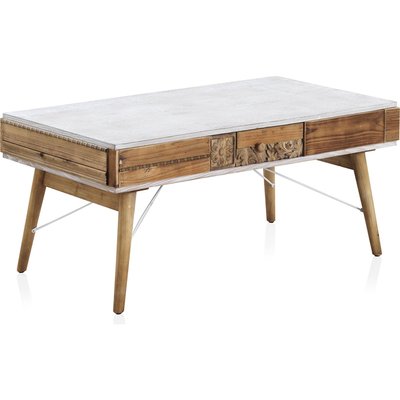 Table basse blanche et bois naturel sculpté ambiance vintage RECOLLECTION