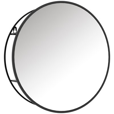Miroir mural rond dia. 50 cm - 2 étagères - noir HOMCOM
