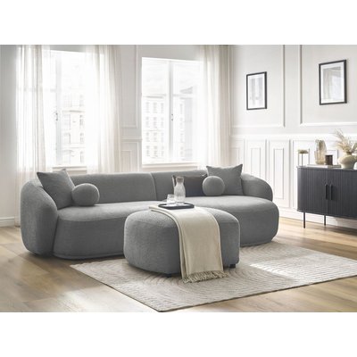Canapé d'angle fixe 4 places en tissu bouclette avec pouf, ASHLEY BOBOCHIC