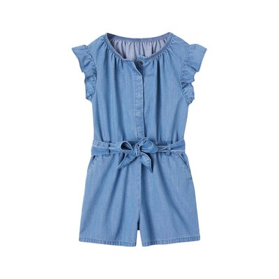 Combishort en denim léger manches volantées VERTBAUDET
