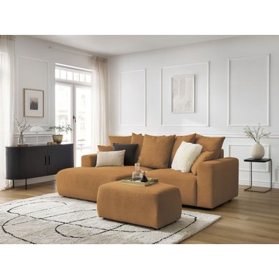 Canapé d'angle convertible 4 places en velours côtelé avec pouf, ATILLA BOBOCHIC