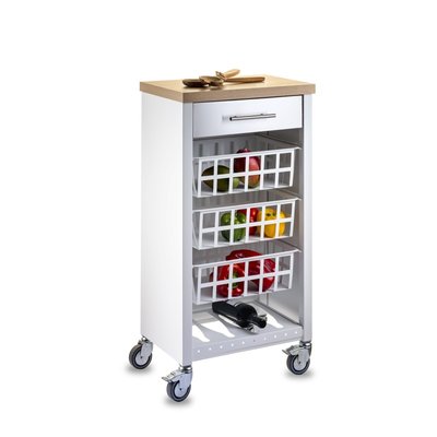 Desserte de cuisine KARA, blanc-inox-bois DON HIERRO