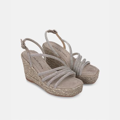 Sandales compensées tressées avec lanières en strass et fermeture à boucle ALMA EN PENA
