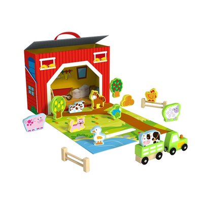 Mallette de jeu en bois Animaux de la ferme - 17 pièces TOOKY TOY