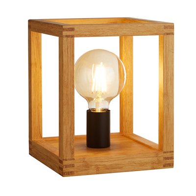 Square Woven Bamboo Wood Cage Table Lamp SO'HOME