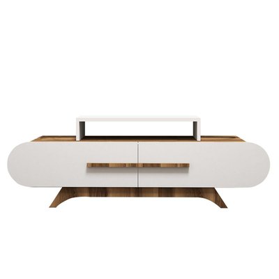 Meuble TV 2 portes décor noyer et blanc L145 cm - Rose CALICOSY