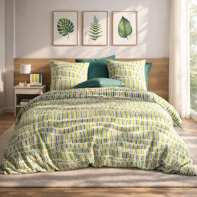 Parure housse de couette en coton imprimée, Flava Green C DESIGN HOME TEXTILE