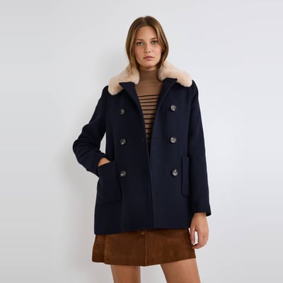 Manteau double boutonnage col amovible contenant de la laine MONOPRIX