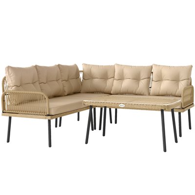 Ensemble salon de jardin d'angle 5 places table basse coussins beige OUTSUNNY