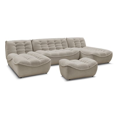 Canapé modulable 4 places en tissu chiné avec pouf, SERENA BOBOCHIC