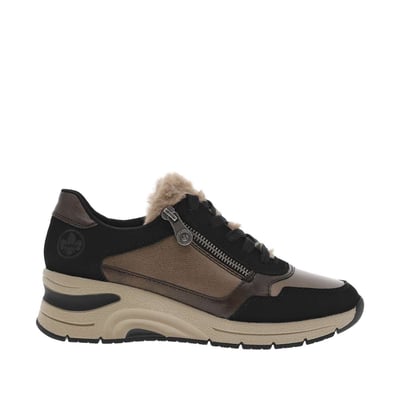 Sneakers en cuir noires à talon semi-compensé et à lacets plats noirs RIEKER