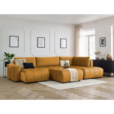 Canapé panoramique convertible 6 places en velours avec pouf, ARSENE BOBOCHIC