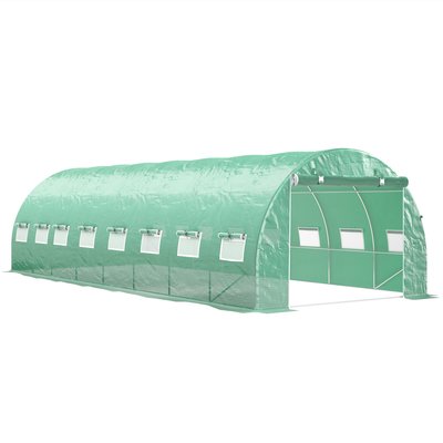 Serre tunnel 24m² dim. 8L x 3l x 2H m acier galvanisé PE vert OUTSUNNY