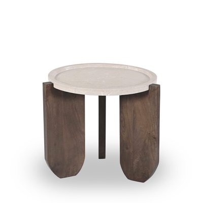 Table d'appoint en marbre et bois massif ø55cm - NADOR DRAWER