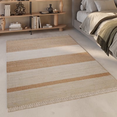 Tapis jute à rayures avec franges ,  VANTE WECON HOME