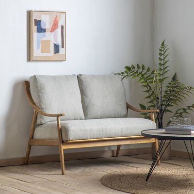 Arcot Mid Century Linen 2 Seater Sofa with Solid Oak Frame SO'HOME
