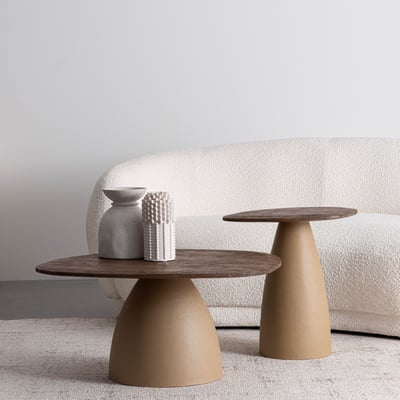 Table basse organique en manguier et métal crème L86 - SHIVA HELLIN, DEPUIS 1862
