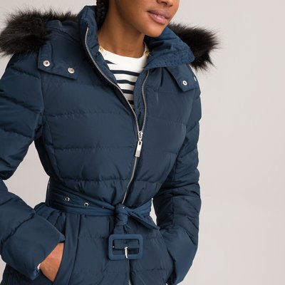 Lange donsjas met kap afgewerkt met imitatiebont LA REDOUTE COLLECTIONS