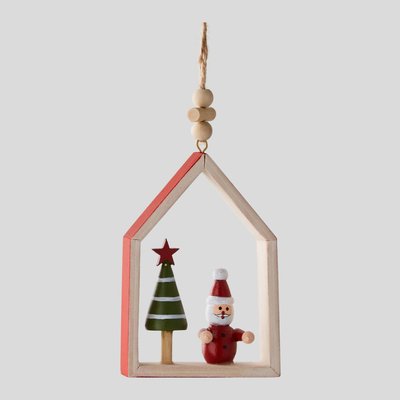 Ornement maison en bois avec père noël et sapin MONOPRIX
