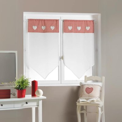 Paire de petits voilages en étamine avec parement vichy HOME MAISON
