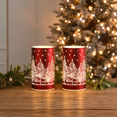 Set of 2 12cm Heritage Noel Tree Etched Tealight Holders SO'HOME