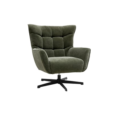 Fauteuil scandinave pivotant en tissu effet velours texturé bleu foncé et métal AVERY MILIBOO