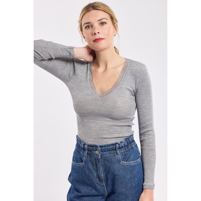T-shirt col V brodé - laine et soie ARMOR-LUX