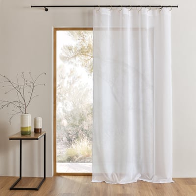 Voilage blanc avec anneaux fins et dorés amovibles - QABANE HOME MAISON