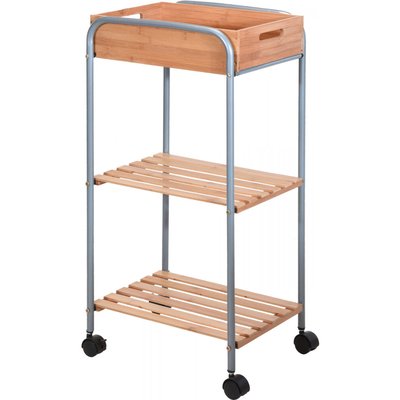 Charriot de Rangement pour Salle de bain en Métal et Bambou WADIGA