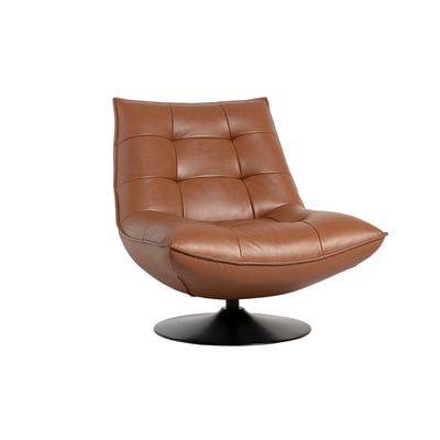 Fauteuil pivotant en cuir marron et métal noir HUXLEY MILIBOO