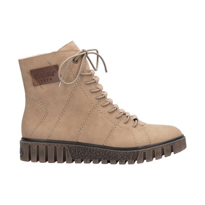 Bottines camel à talon compensé bas et à zip avec lacets ronds élastiqués RIEKER