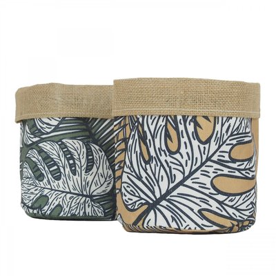 Cache-pots en jute et tissu Jungle 18cm lot de 2 LIGNE DECO