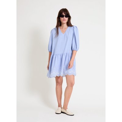 Robe courte évasée col V brodée BLEU NAF NAF
