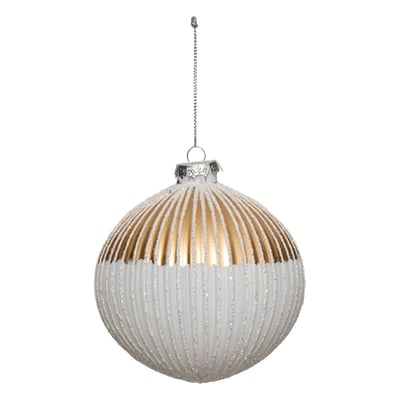 Boule de Noël en verre striée or et blanc D. 100 mm FEERIC LIGHTS & CHRISTMAS