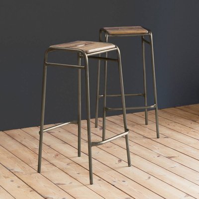 Tabouret de bar écolier bois et métal 77cm  MARCUS MADE IN MEUBLES 