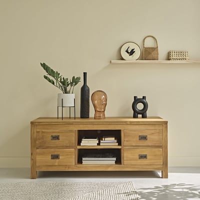 Meuble TV en bois de teck 120 cm 4 tiroirs  BOSTON BERAH GETAH
