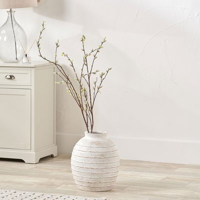 38cm White Wash Fibrestone Decorative Ribbed Vase SO'HOME