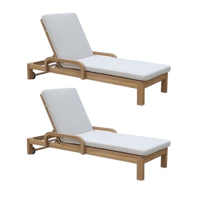 Lot de 2 chaises longues en bois d'acacia et matelas écru, SAONA NOW'S HOME