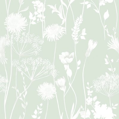 Meadowsweet Floral Green Wallpaper CATHERINE LANSFIELD