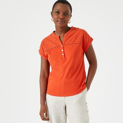 Cotton Grandad Collar T-Shirt with Short Sleeves ANNE WEYBURN
