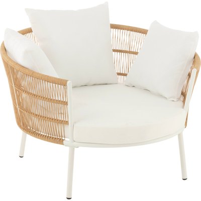 Chaise lounge blanche en rotin et fer esprit bohème chic RECOLLECTION