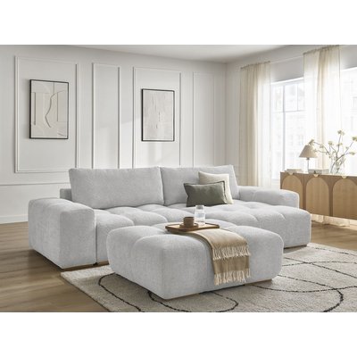 Canapé d'angle fixe 5 places en tissu bouclette avec pouf, ANAKIN BOBOCHIC